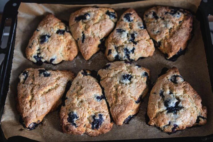 tray of blueberry lavender scones