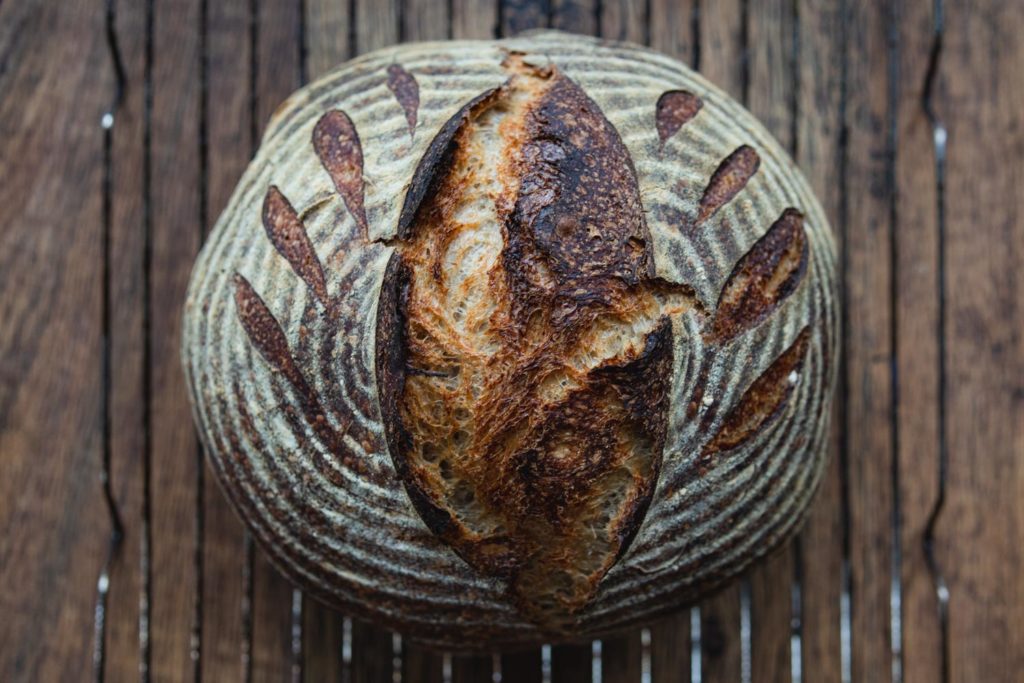 freshly baked boule of sourdough