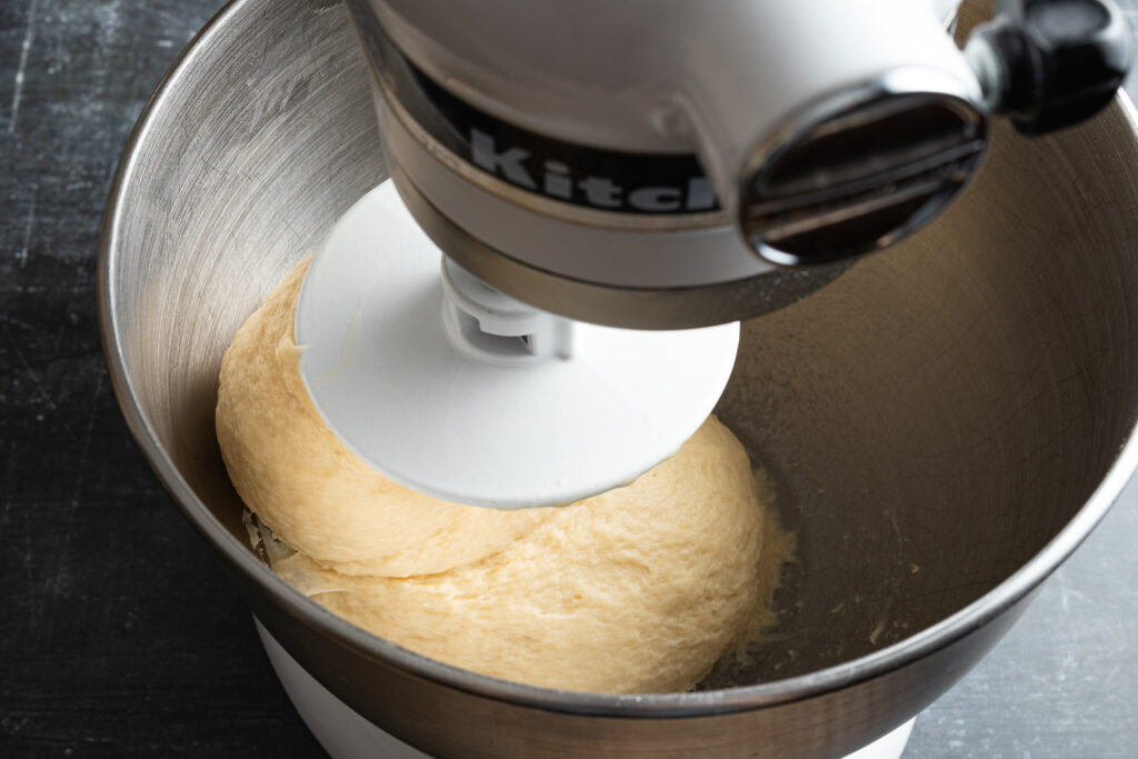 brunsviger dough in a kitchenaid mixer