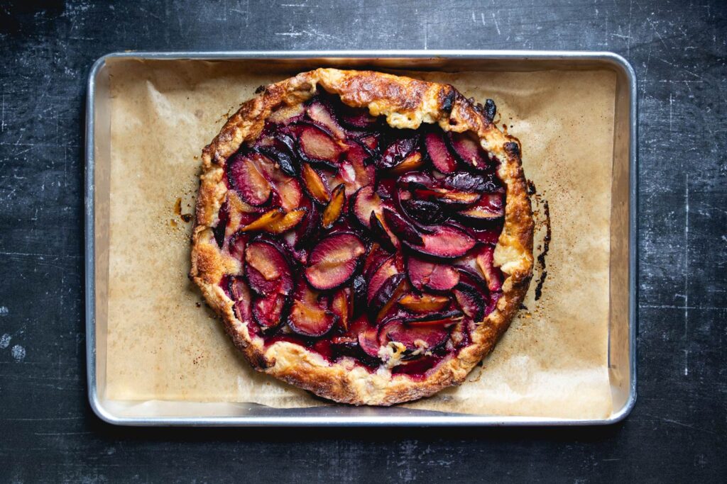 lavender plum galette with almond frangipane