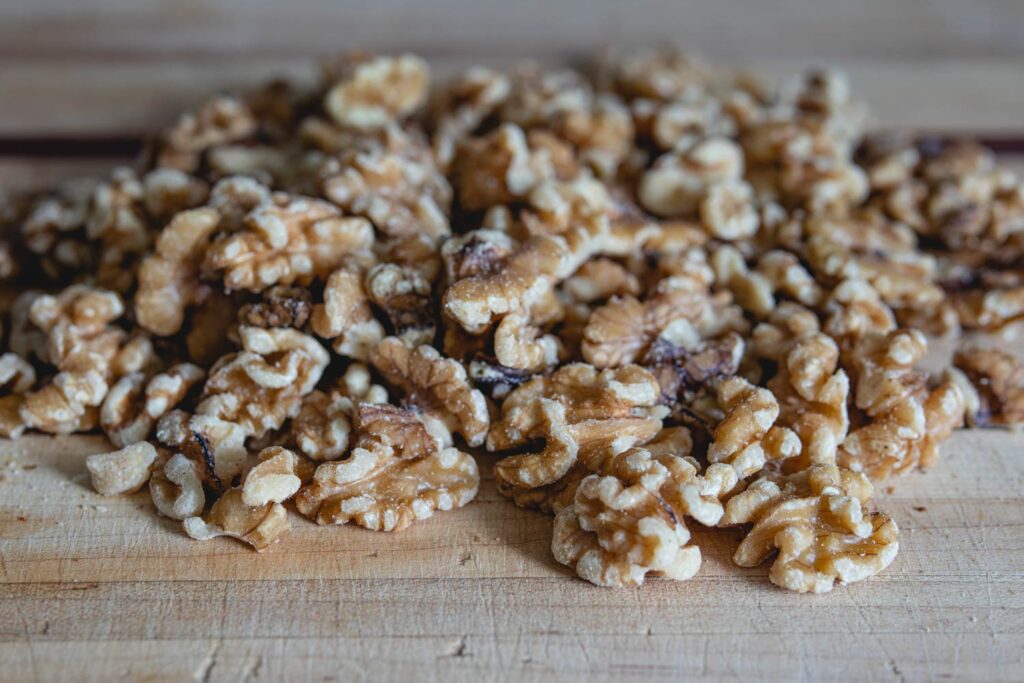 walnuts on a chopping board