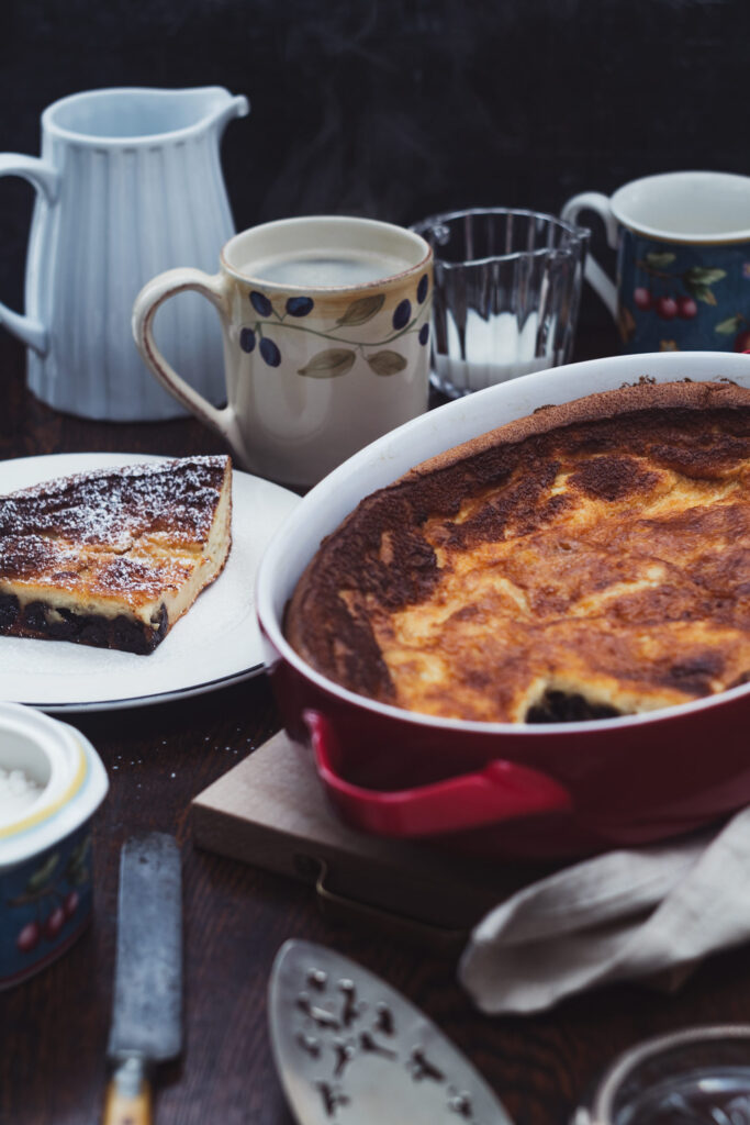 Far Breton sliced with coffee
