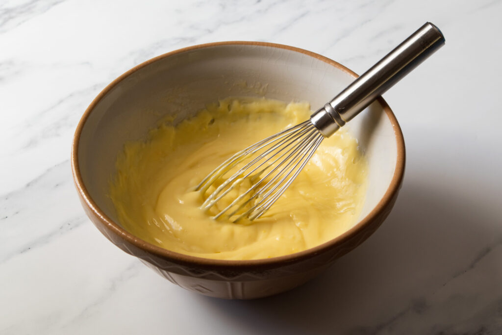 lemon pastry cream in a mixing bowl