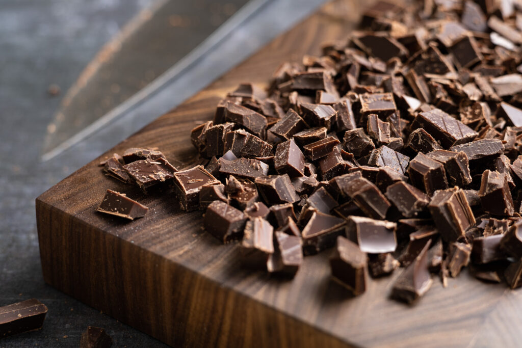 chopped chocolate on a cutting board