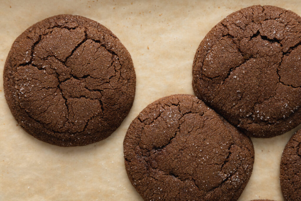 chocolate buckwheat cookies on parchment paper